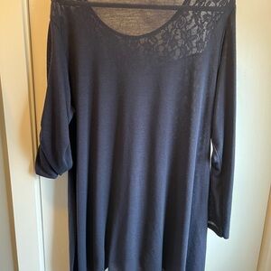 Made in Italy Navy Lace Yoke Long Sleeve Tunic